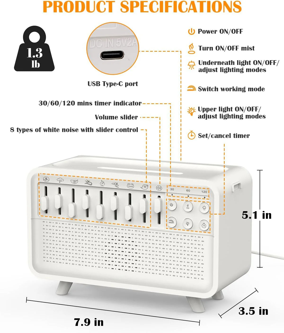White Noise Machine with Humidifier and Night Light