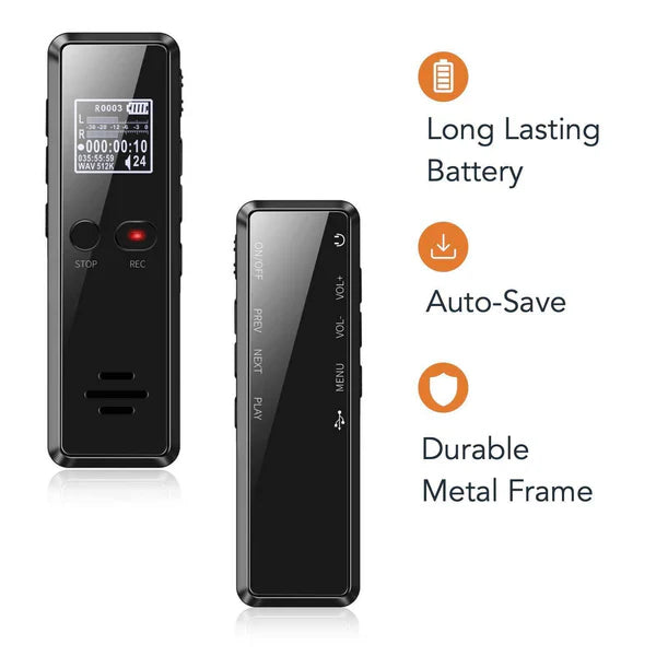 Professional Digital Voice Recorder | Audio Sound Recorder | Auto Saving Files with Built-in Speaker