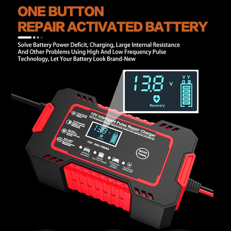Car Battery Charger 12v 6a Pulse Repair LCD Display