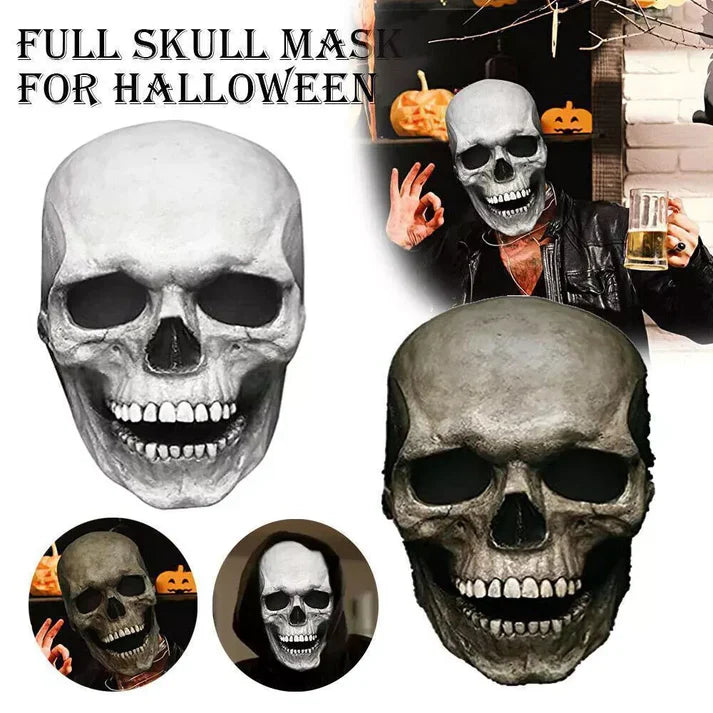 Movable Jaw Realistic Full Head Skull Mask - Human Skeleton Mask for Halloween Party