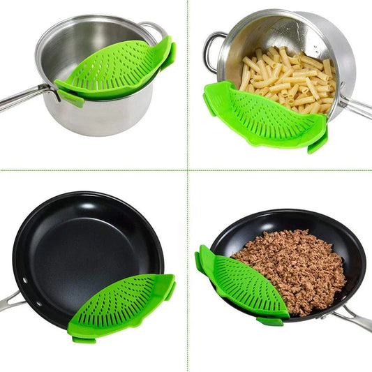 Universal Silicone Pot Pasta Strainer – Clip-On Colander for Easy Draining