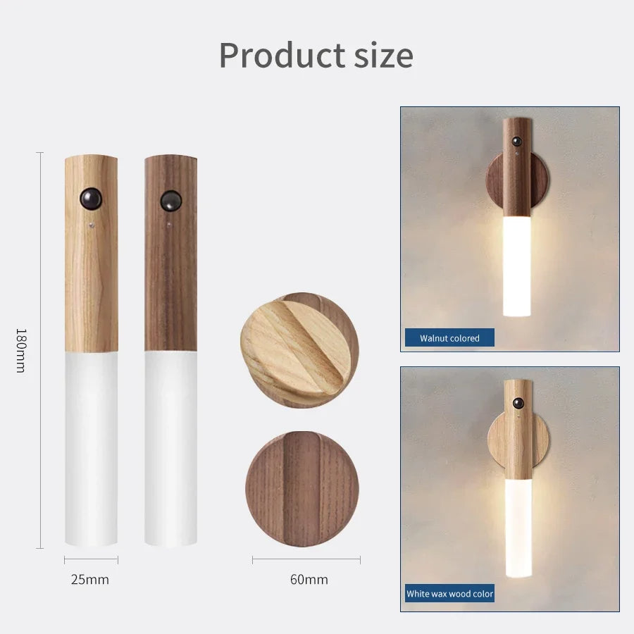 Wood Grain Motion Sensor Night Light with Magnetic Base