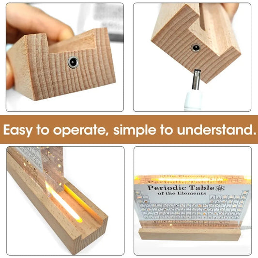 Acrylic Periodic Table with Wooden Light Base