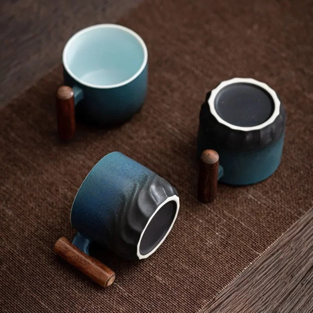 Vintage Espresso Cups With Wooden Handle