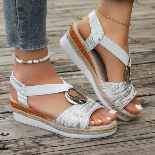 Women Sandal Breathable Arch Support Wedge Slip On Vintage Summer