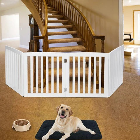 Premium Tall Retractable Wooden Indoor Dog Gate