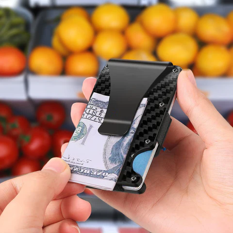 RFID Blocking Men's Carbon Fiber Metal Wallet