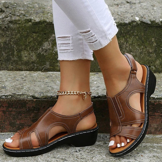 Premium Leather Wedge Sandals