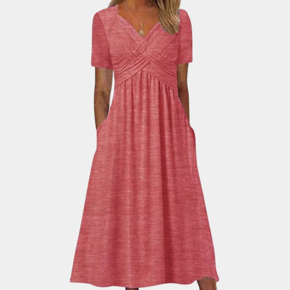 Elegant Ladies Summer Dress With V-neck