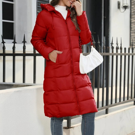 Hooded, long, down jacket, ladies' jacket