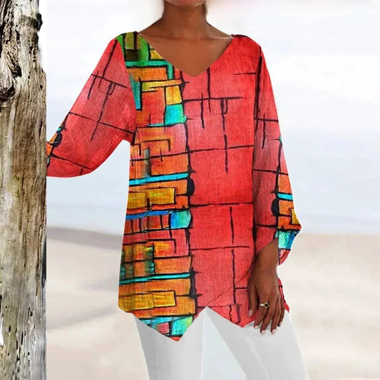 Women's vintage V-neck top with elegant fit