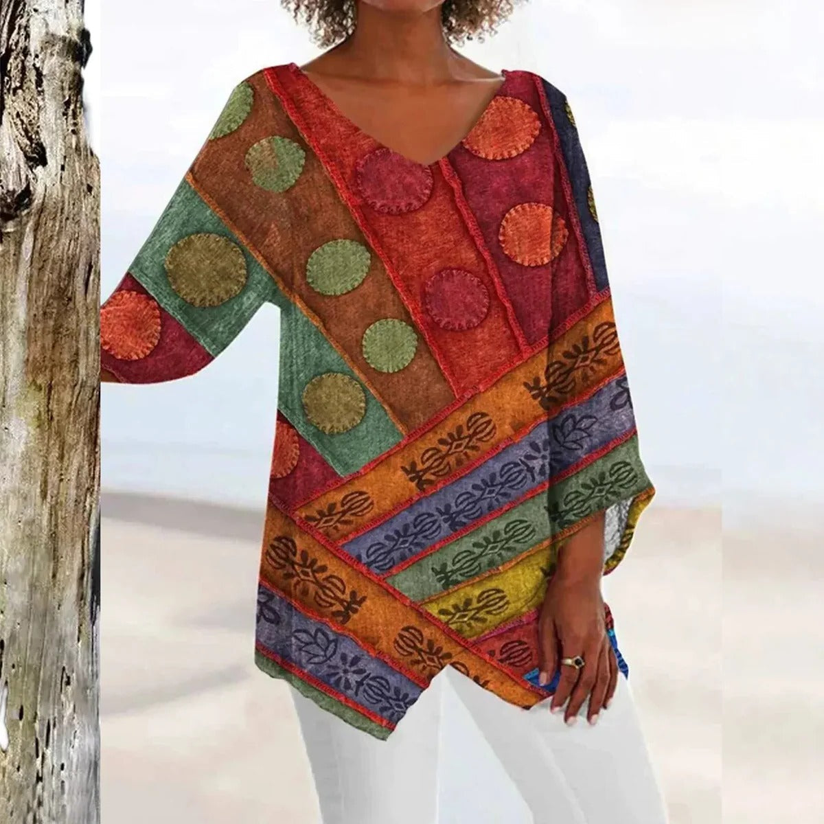 Women's vintage V-neck top with elegant fit