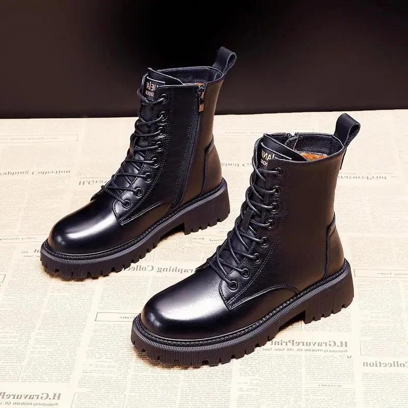 Stylish and durable black leather winter boots
