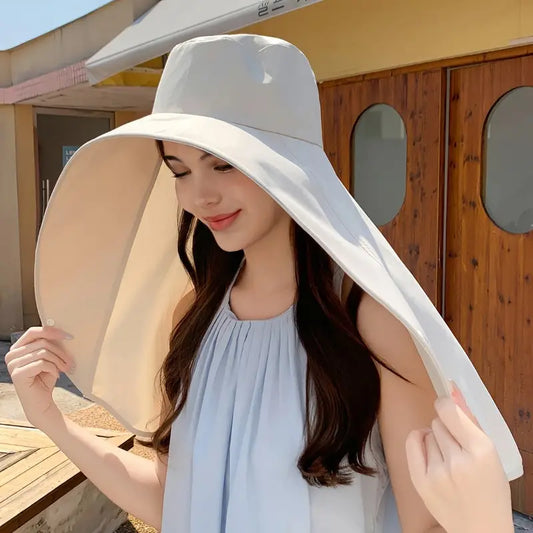 Elegant Wide Brim Sun Protection Shawl Hat for Women