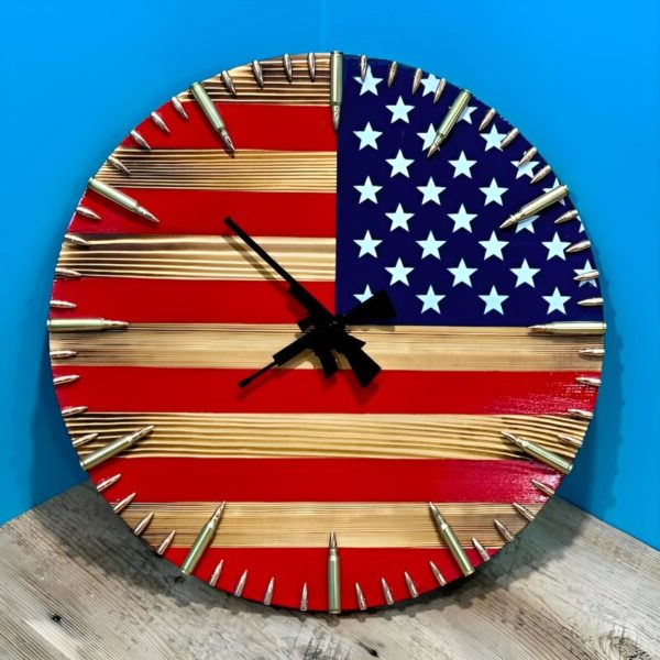 Handmade American Flag Clock | Handmade Patriotic Flag Bullet Clock