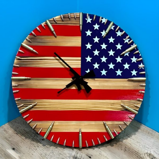Handmade American Flag Clock | Handmade Patriotic Flag Bullet Clock