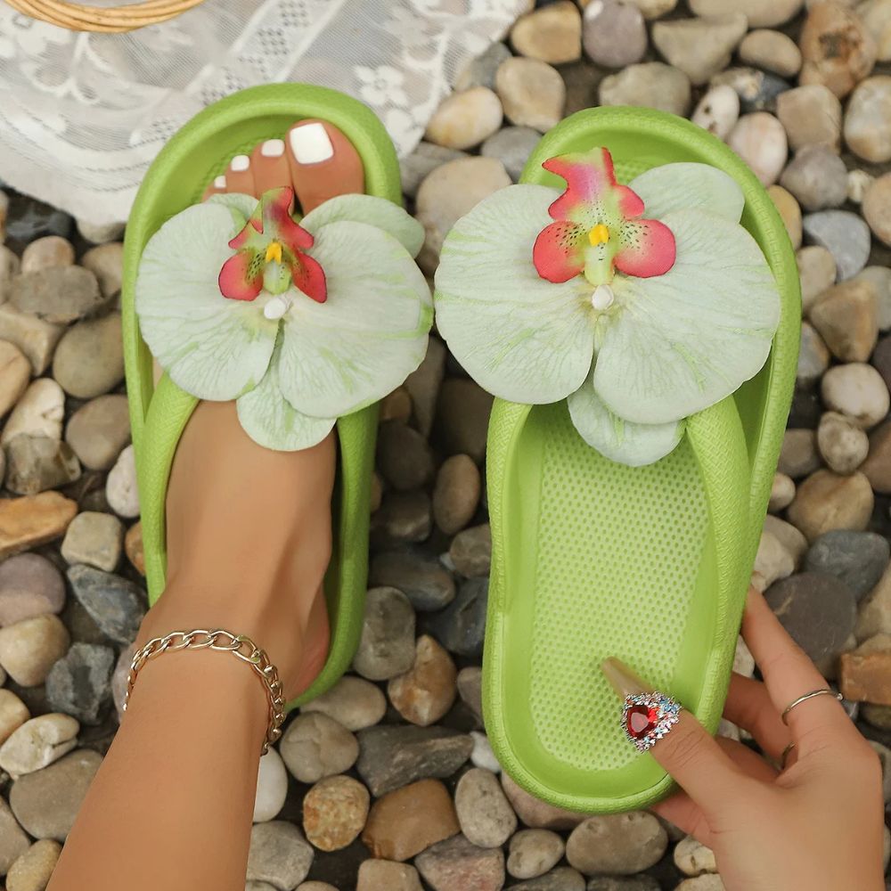 Ladies Tropical Orchid Summer Flip Flops