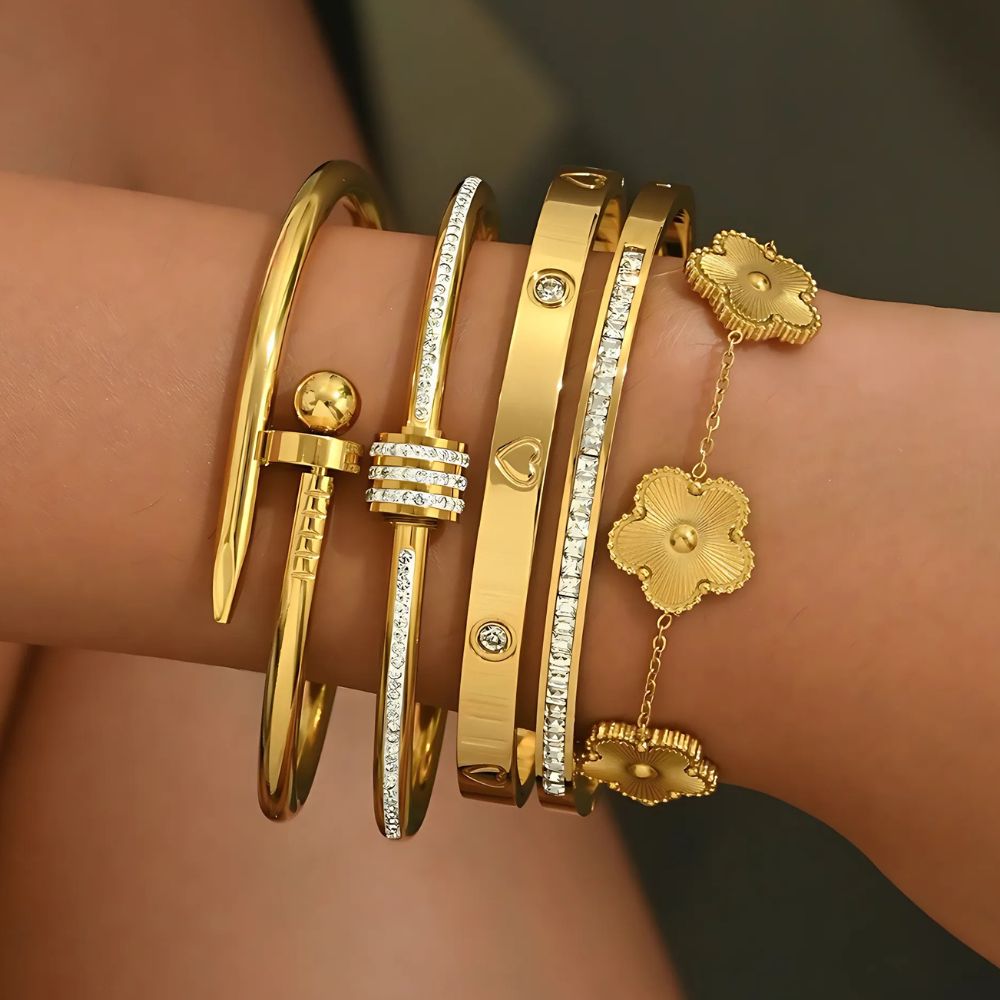 Stainless Steel Lucky Four Leaf Clover Bracelet for Women