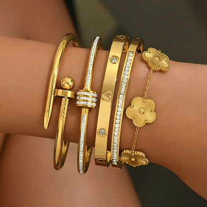 Stainless Steel Lucky Four Leaf Clover Bracelet for Women