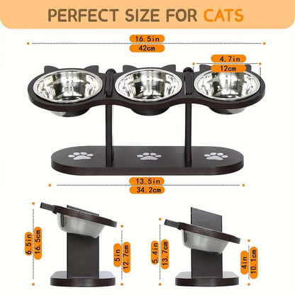 Elevated Cat Bowl with 3 Stainless Steel Dishes