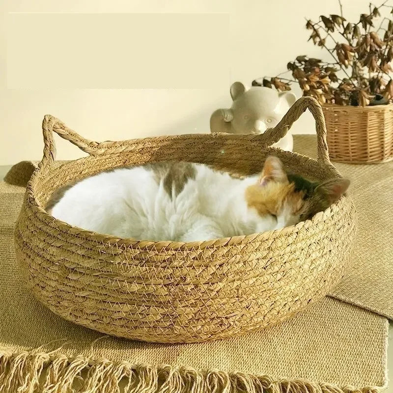 Handmade Woven Cat Bed with Seasonal Pad