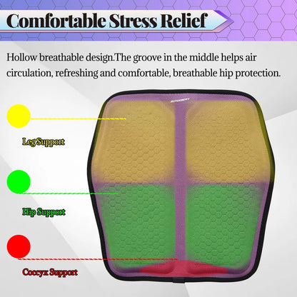 Car Seat Cushion with Breathable Cool Gel - Universal and Multifunctional, Provides Pressure Relief for Back and Tailbone Pain