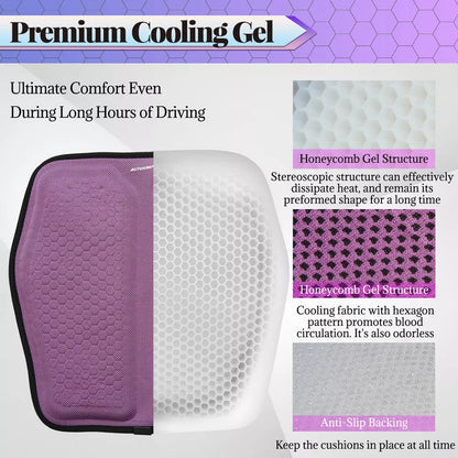 Car Seat Cushion with Breathable Cool Gel - Universal and Multifunctional, Provides Pressure Relief for Back and Tailbone Pain