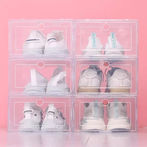 6pcs Clear Shoe Box Stackable Plastic Organizer