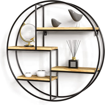 Industrial round wall shelf
