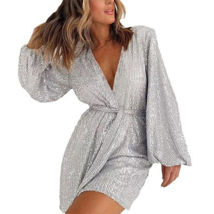 Sequin long-sleeved one-piece suit