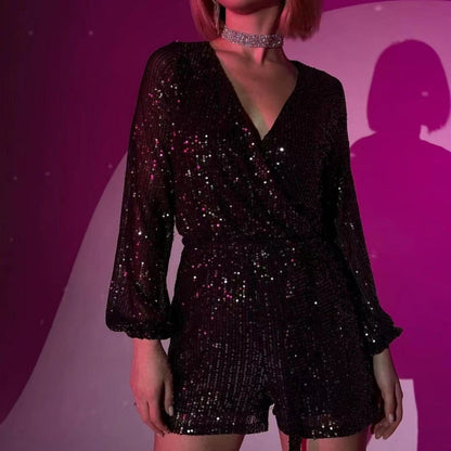 Sequin long-sleeved one-piece suit