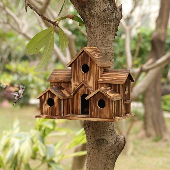 Handcrafted Wooden Birdhouse With 6 Holes