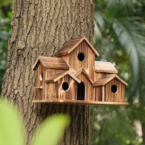 Handcrafted Wooden Birdhouse With 6 Holes