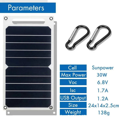 Solar Panel With Portable USB Battery, Waterproof