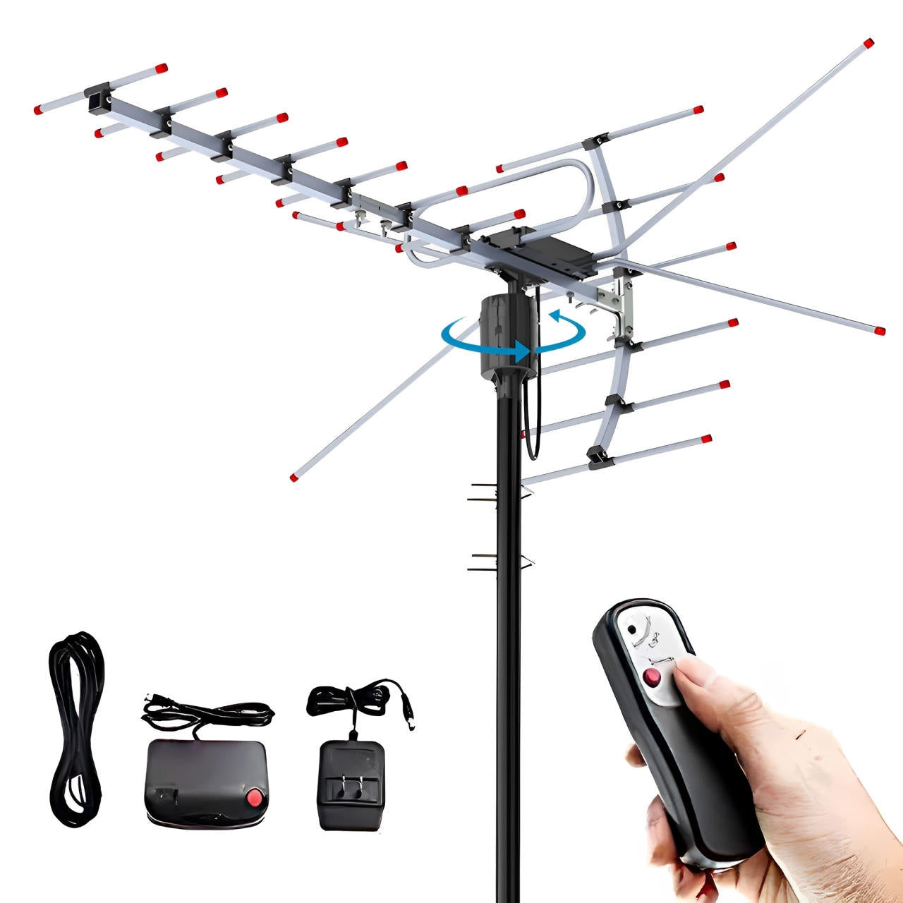 Extra Range 2025 Digital Outdoor HD TV Antenna with Full 360 Directional Motor Free HD Channels