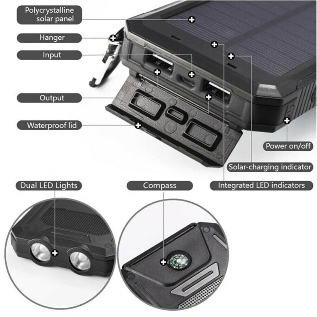 500000 MAH Solar Charger, Waterproof Power Bank, External