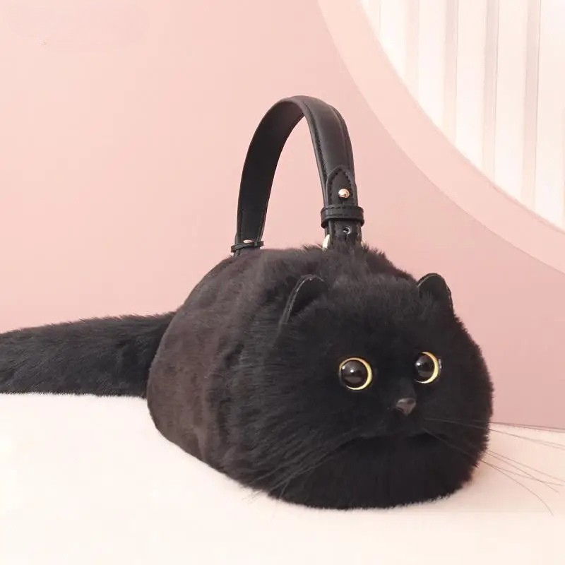 One Shoulder Plush Cat Bag