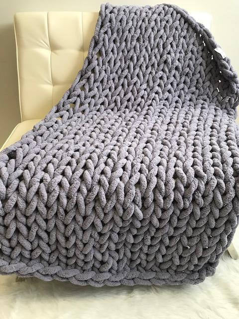 Chenille Chunky Knitted Blanket, Thick Cable Knit Throw for Couch Bed Sofa