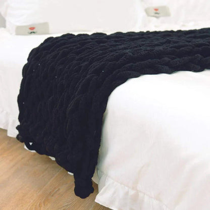 Chenille Chunky Knitted Blanket, Thick Cable Knit Throw for Couch Bed Sofa