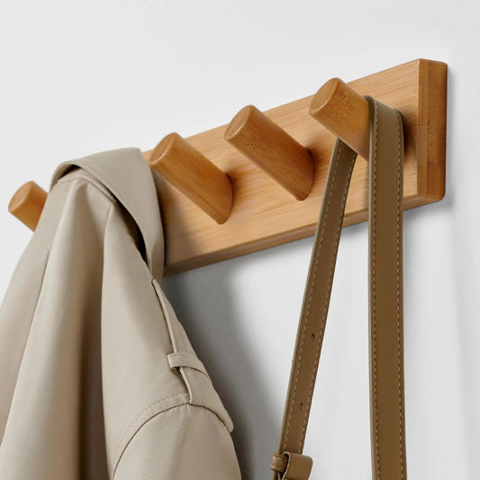 Wooden Wall-Mounted Coat Hook Rack with 5 Hooks