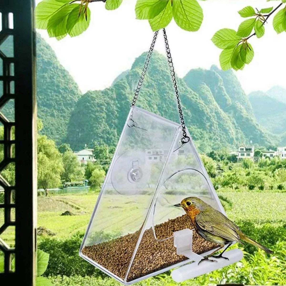 Clear Acrylic Hanging Bird Feeder for Outdoor Garden