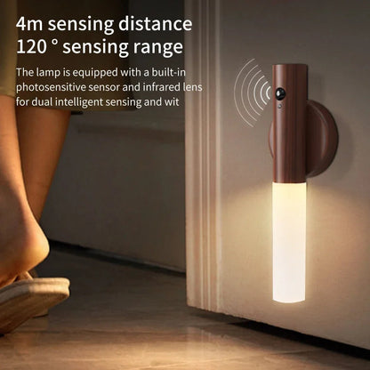 Wood Grain Motion Sensor Night Light with Magnetic Base