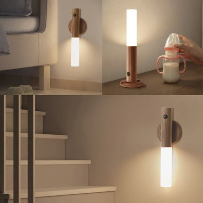 Wood Grain Motion Sensor Night Light with Magnetic Base
