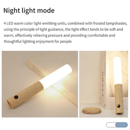 Wood Grain Motion Sensor Night Light with Magnetic Base