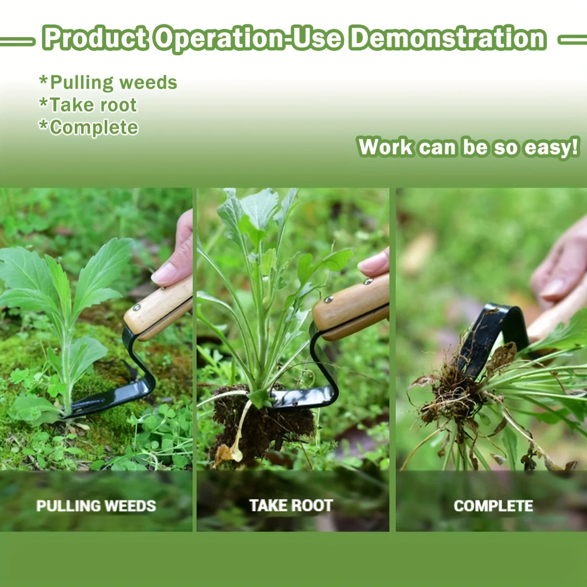 Stainless Steel Weed Puller Tool with Wooden Handle