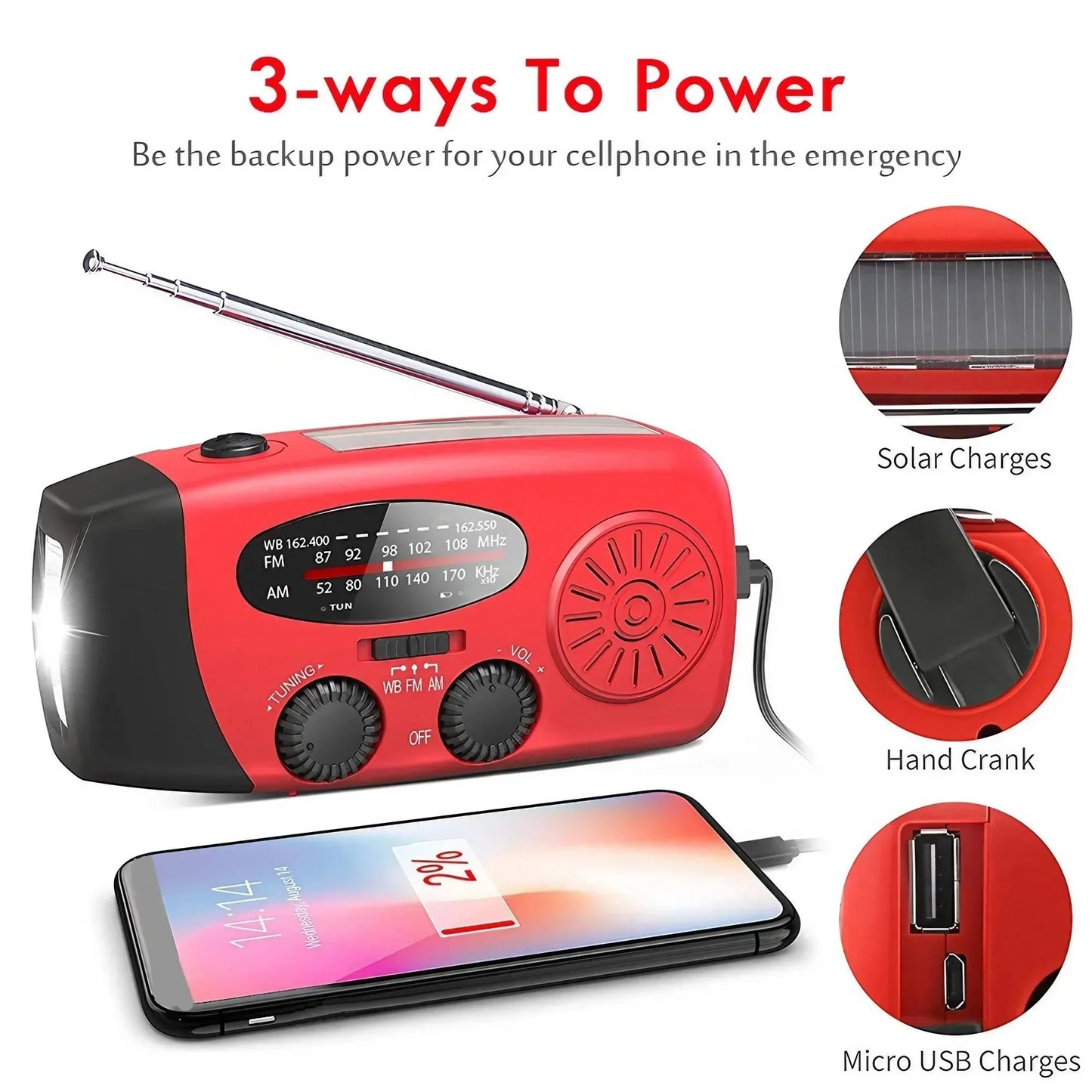 Multifunctional Hand Crank Emergency Radio with Power Bank & Flashlight