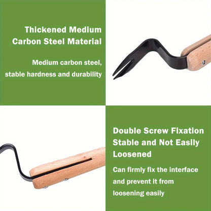 Stainless Steel Weed Puller Tool with Wooden Handle