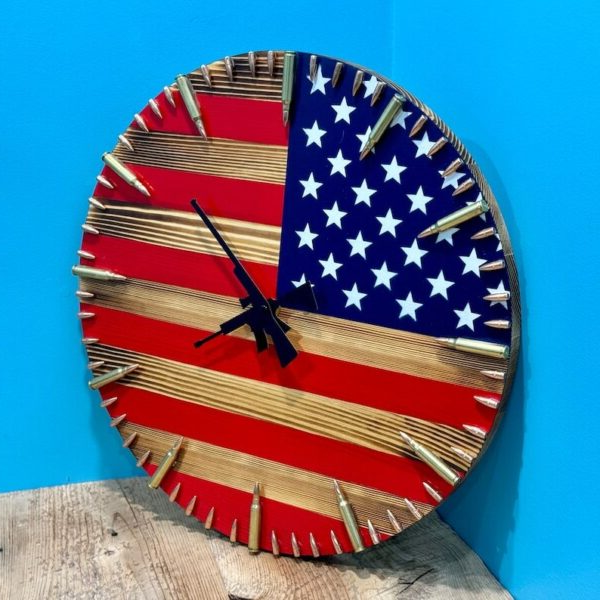 Handmade American Flag Clock | Handmade Patriotic Flag Bullet Clock