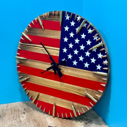 Handmade American Flag Clock | Handmade Patriotic Flag Bullet Clock