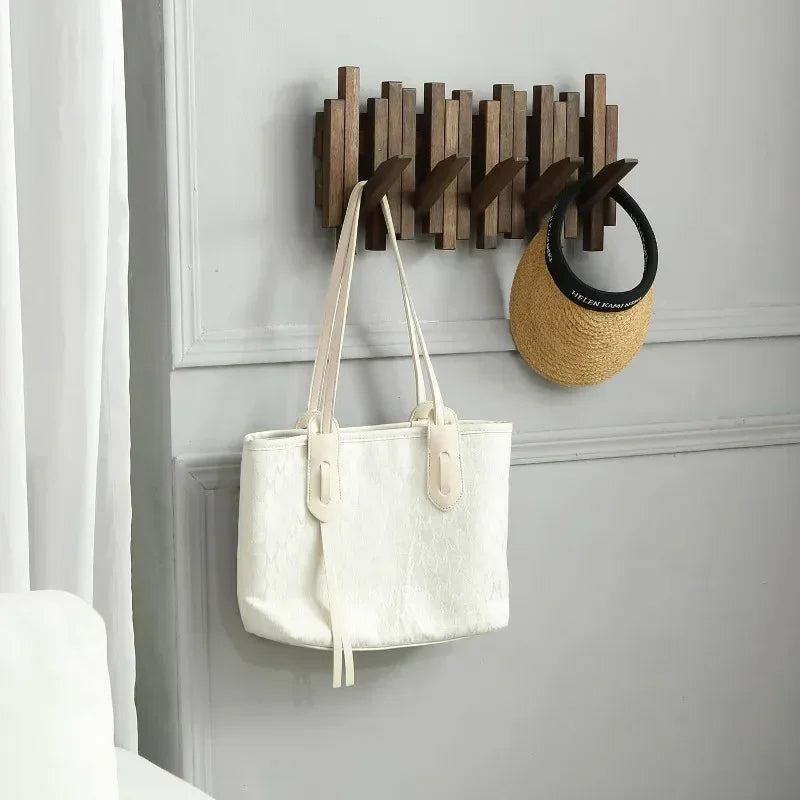 Natural Wood Coat Hook Rack Wall-Mounted Flip Down Coat Holder
